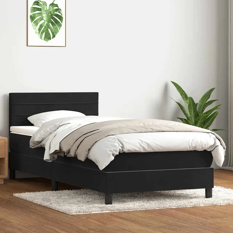 Sommier à lattes de lit avec matelas et LED noir 80x210 cm velours - 4