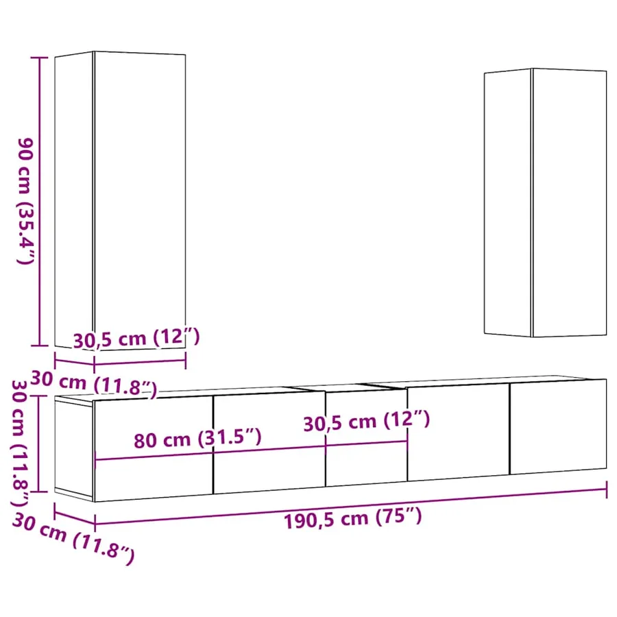 Ensemble de meuble TV mural 5 pcs chêne artisanal - 11
