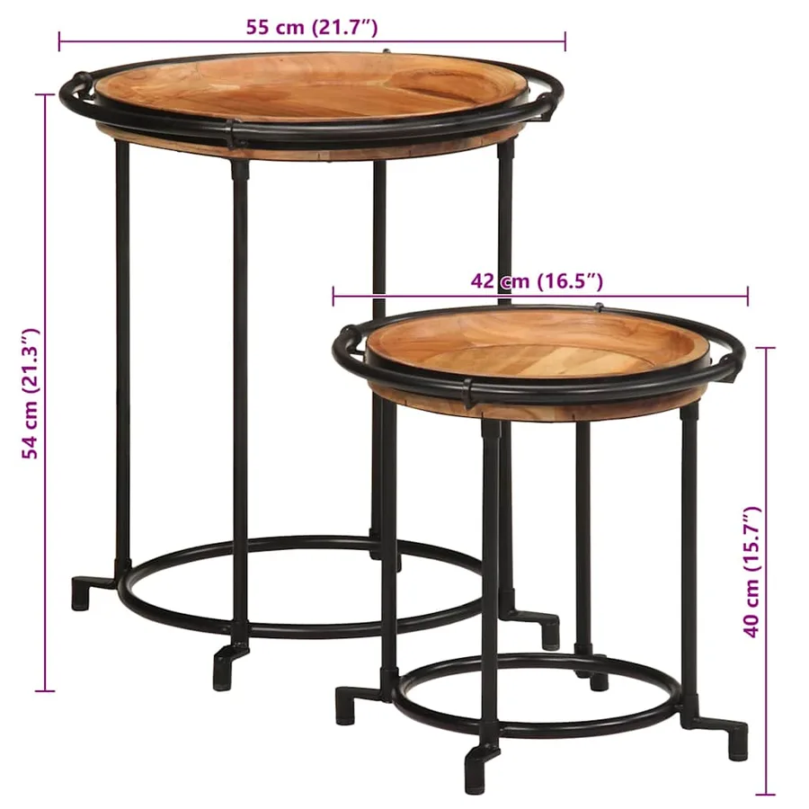 Ensemble de table d'appoint 2 pcs bois massif d'acacia - 10