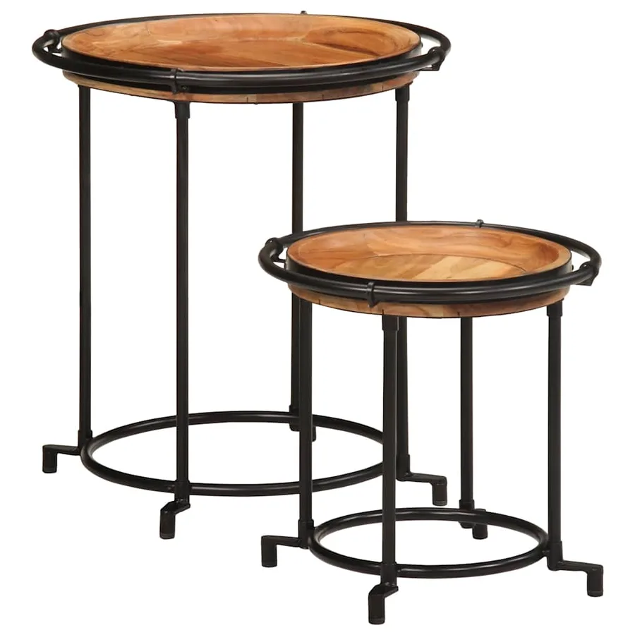Ensemble de table d'appoint 2 pcs bois massif d'acacia - 11