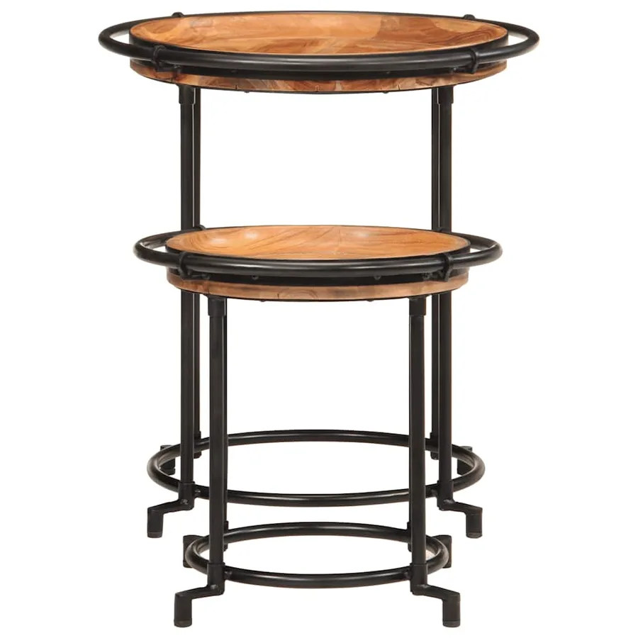 Ensemble de table d'appoint 2 pcs bois massif d'acacia - 2