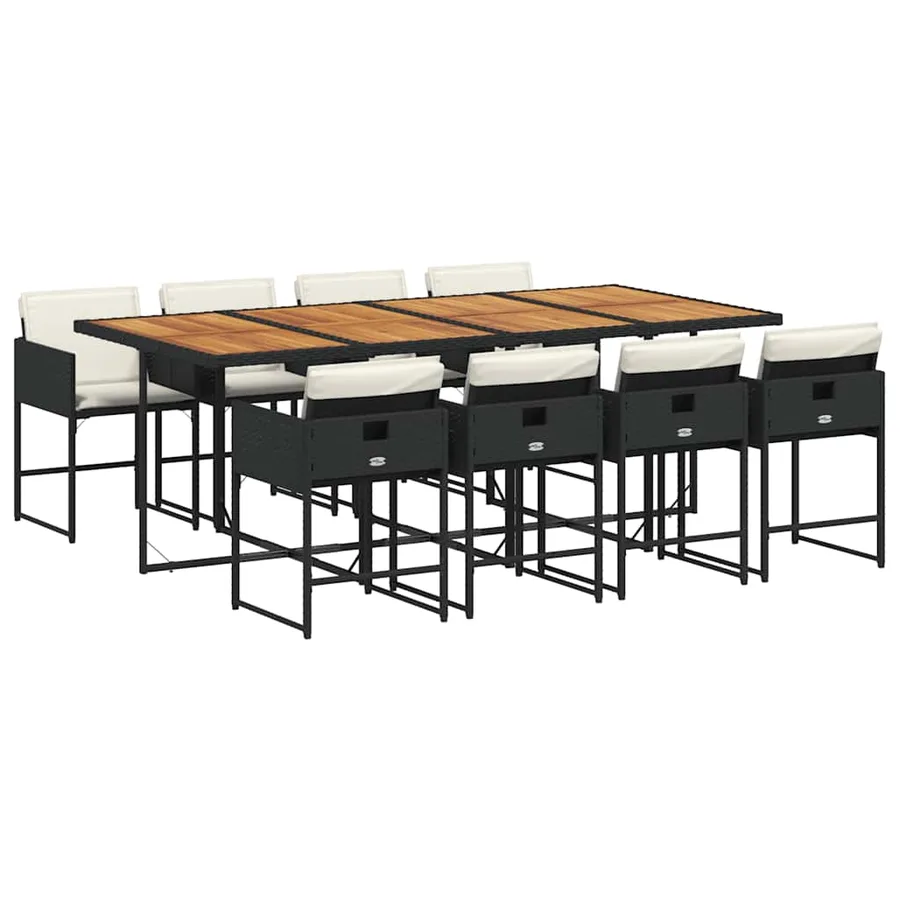Ensemble à manger de jardin 9pcs coussins noir résine tressée - 2