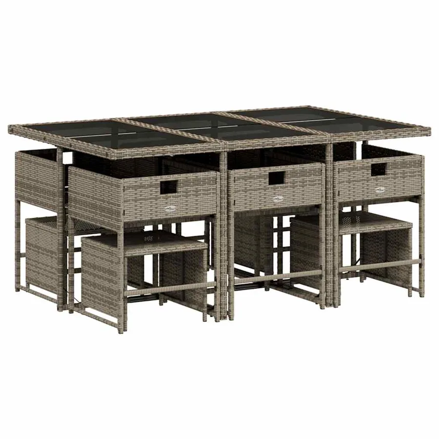 Ensemble à manger de jardin 11pcs avec coussins gris poly rotin - 3