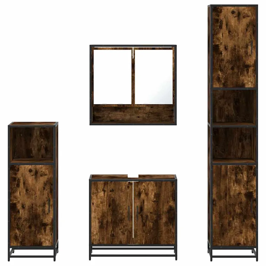 Ensemble meubles salle de bain 4 pcs chêne fumé bois ingénierie - 5