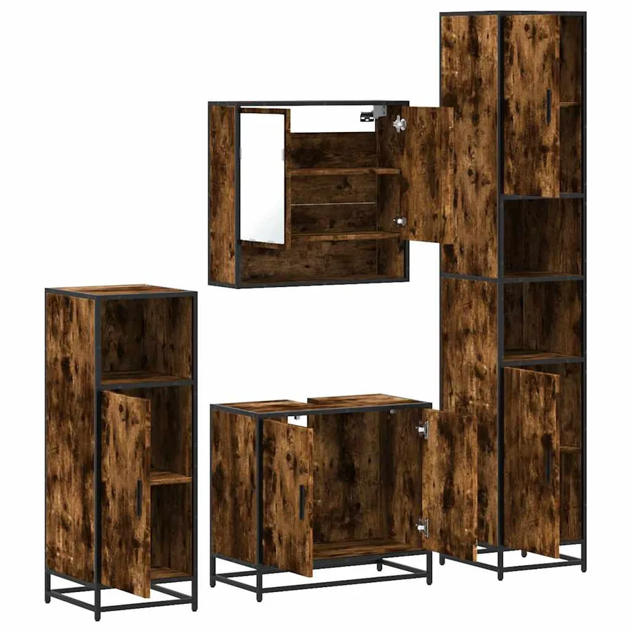Ensemble meubles salle de bain 4 pcs chêne fumé bois ingénierie - 6