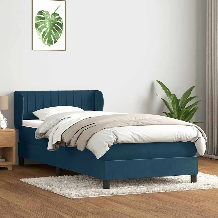 Sommier à lattes de lit et matelas bleu foncé 90x210 cm velours