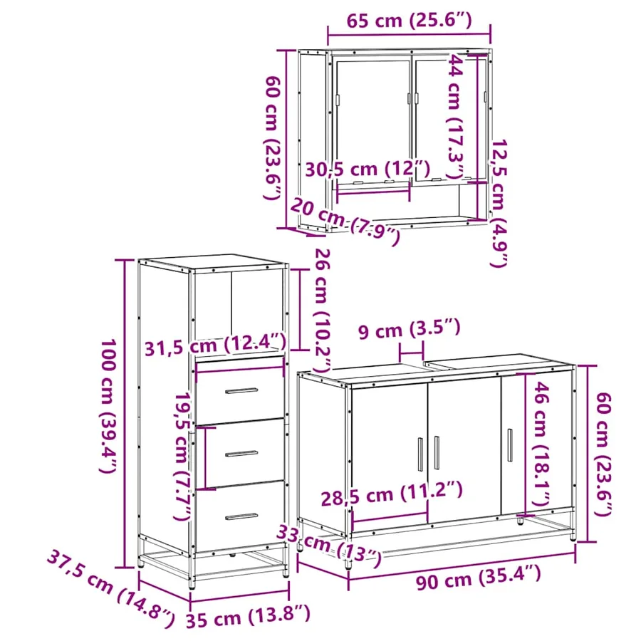 Ensemble de meubles de salle de bain 3 pcs Chêne fumé - 11