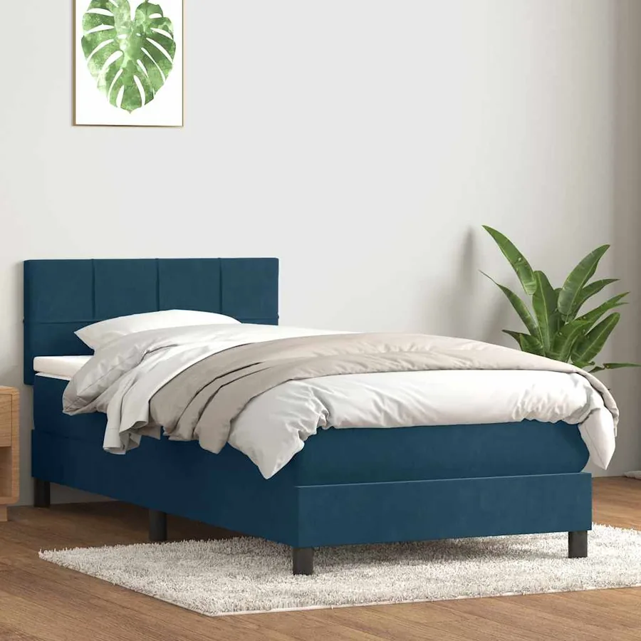 Sommier à lattes de lit et matelas bleu foncé 90x210 cm velours