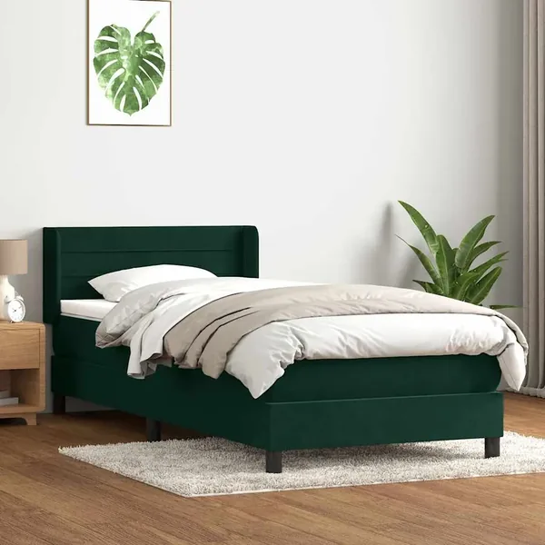 Sommier à lattes de lit et matelas vert foncé 90x210 cm velours