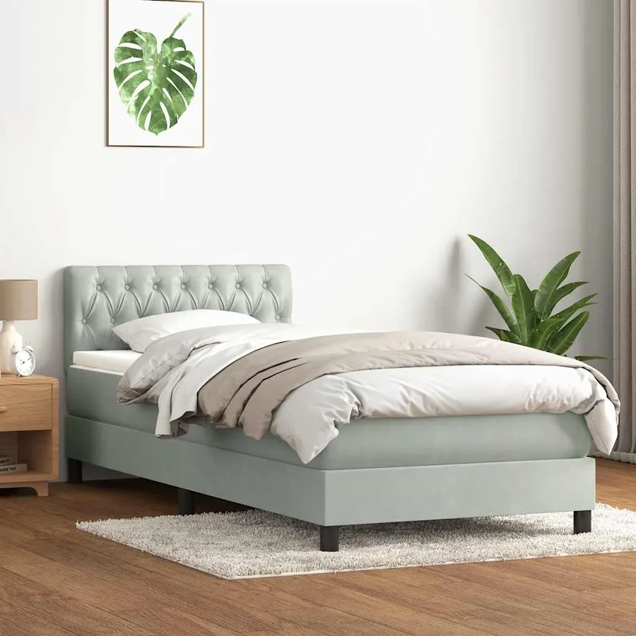 Sommier à lattes de lit et matelas et LED gris clair 90x210 cm velours - 4