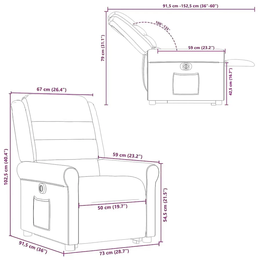 Fauteuil inclinable électrique gris nuage tissu - 16