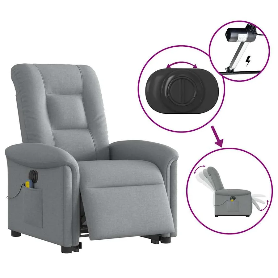 Fauteuil inclinable de massage électrique Gris clair Tissu - 10