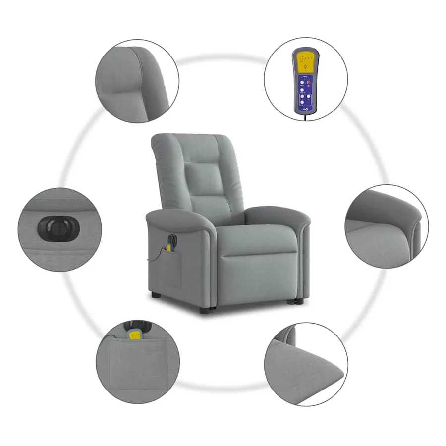 Fauteuil inclinable de massage électrique Gris clair Tissu - 11