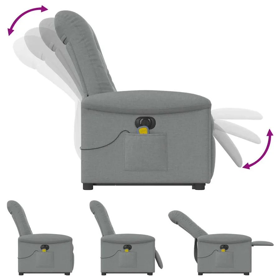 Fauteuil inclinable de massage électrique Gris clair Tissu - 8