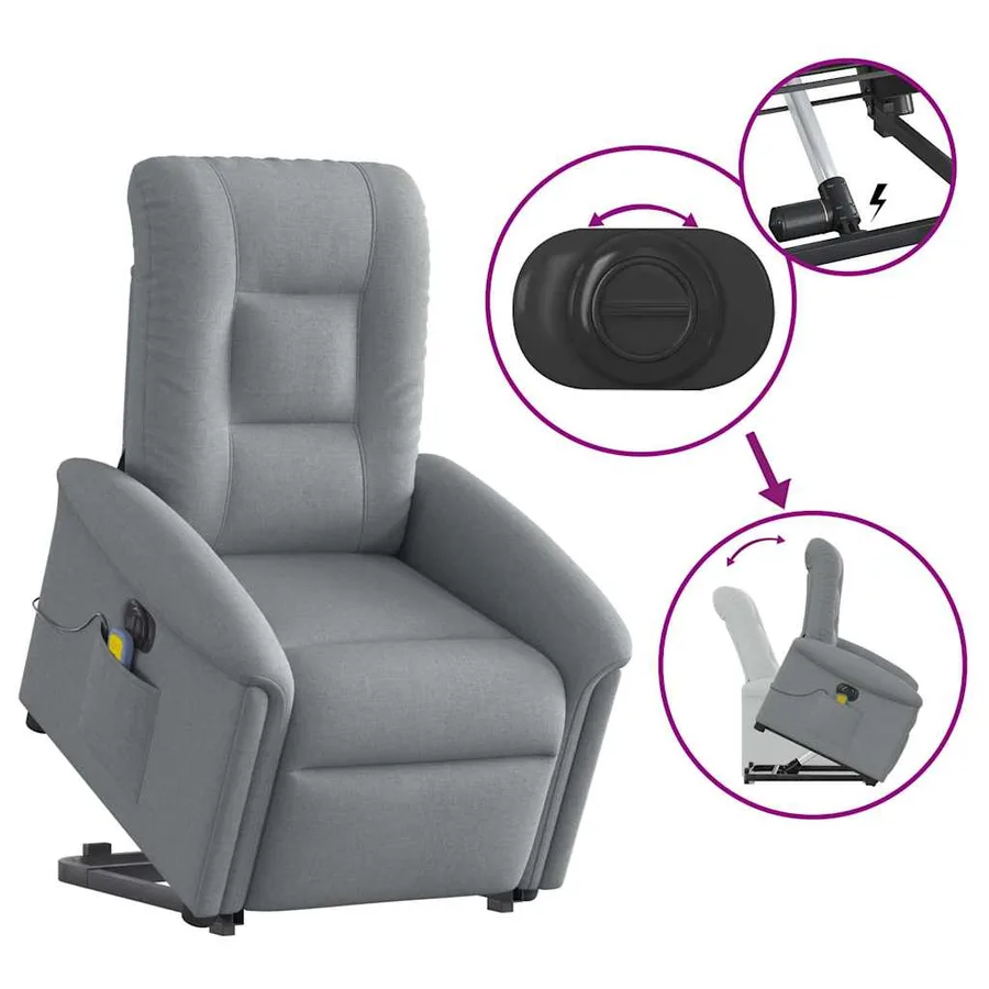 Fauteuil inclinable de massage électrique Gris clair Tissu - 9