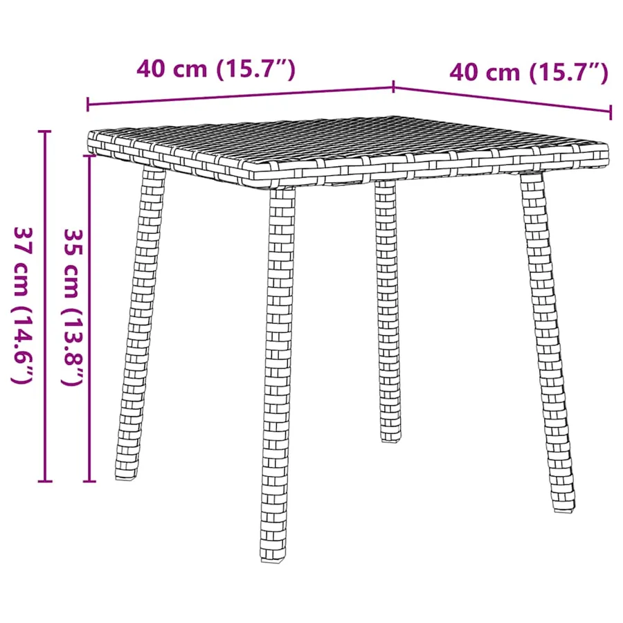 Table basse de jardin rectangulaire gris 40x40x37 cm rotin - 8