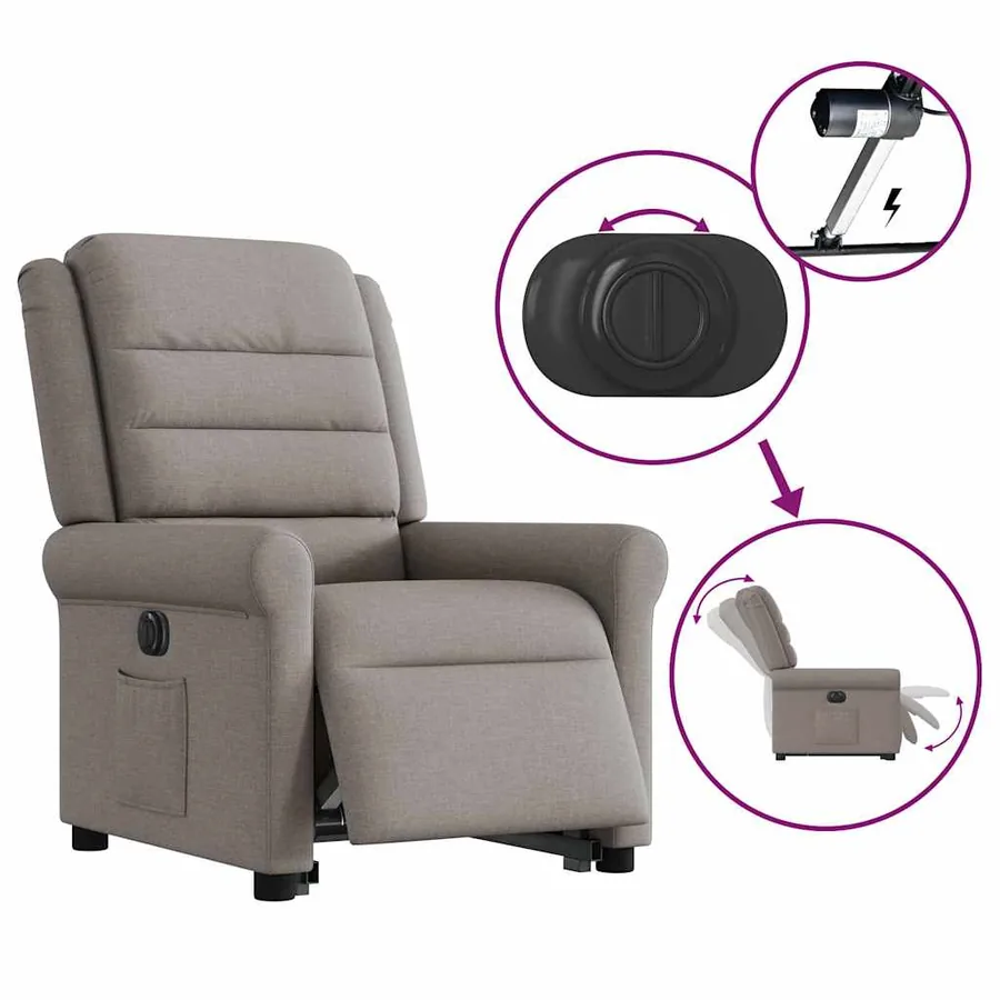Fauteuil inclinable électrique taupe tissu - 9