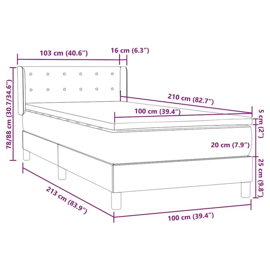 Sommier à lattes de lit avec matelas noir 100x210 cm velours - 12