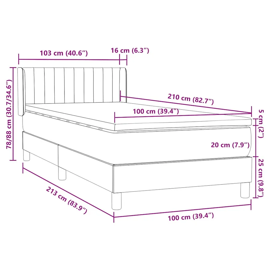 Sommier à lattes de lit avec matelas noir 100x210 cm velours - 12