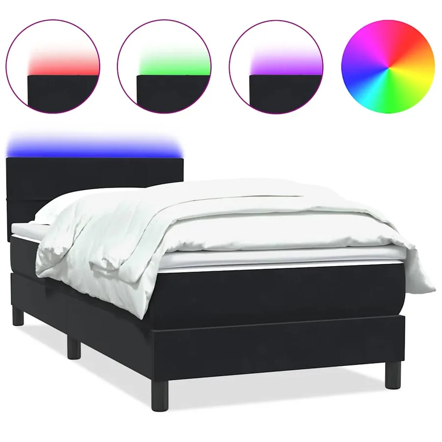 Sommier à lattes de lit avec matelas et LED noir 100x210 cm velours - 2