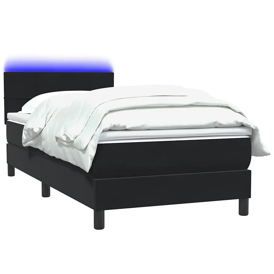 Sommier à lattes de lit avec matelas et LED noir 100x210 cm velours - 3