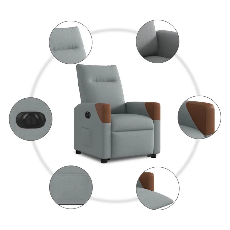 Fauteuil inclinable électrique gris clair tissu - 11