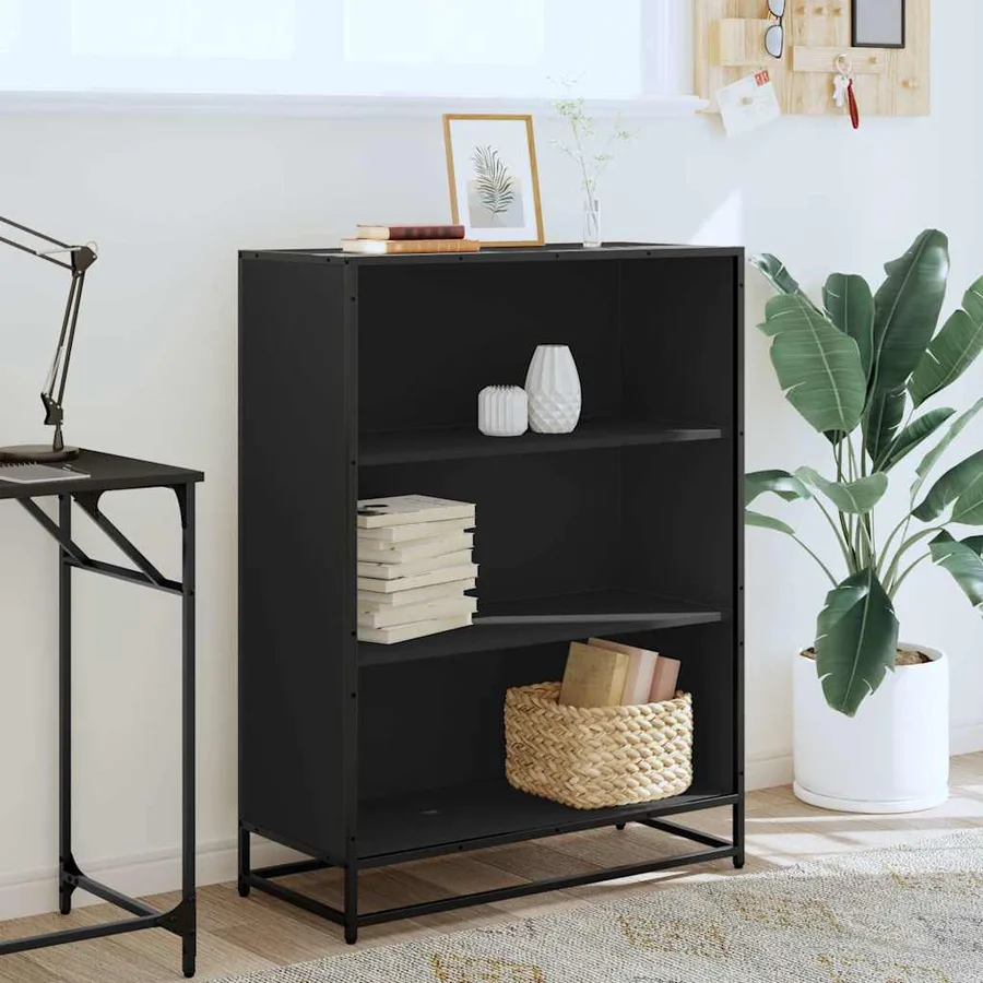 Bibliothèque noir 80,5x35x107,5 cm bois d'ingénierie - 3