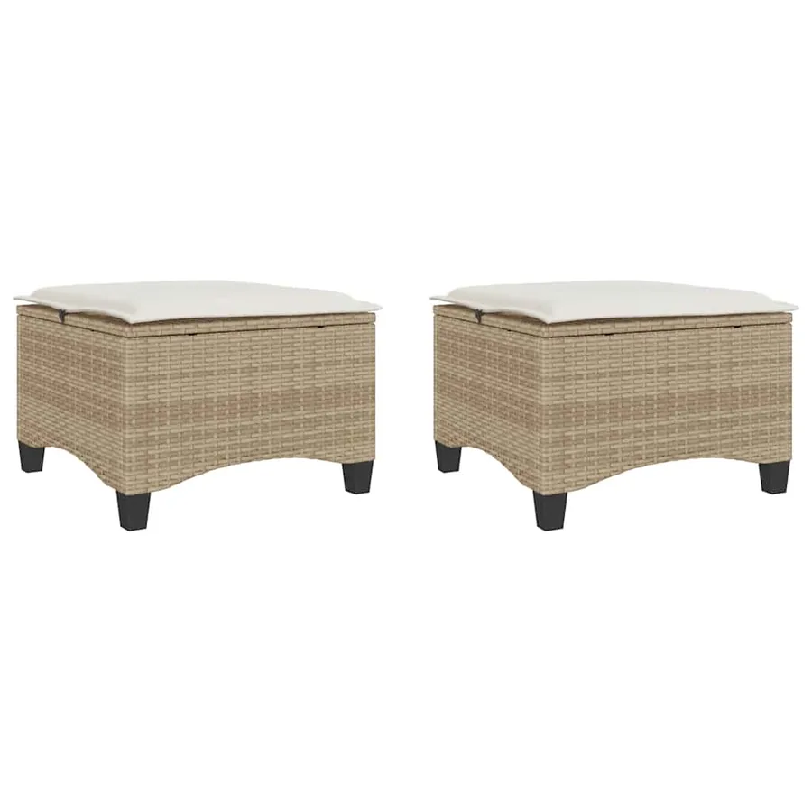 Tabourets jardin coussins 2pcs beige 55x55x36 cm résine tressée - 2