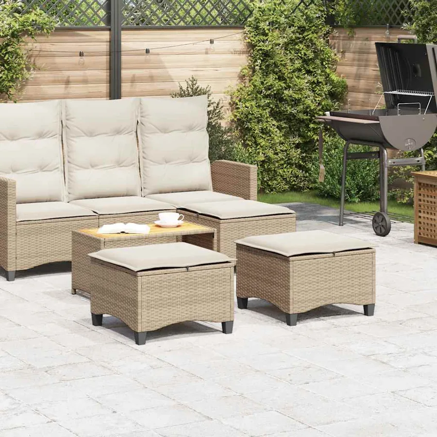 Tabourets jardin coussins 2pcs beige 55x55x36 cm résine tressée - 3