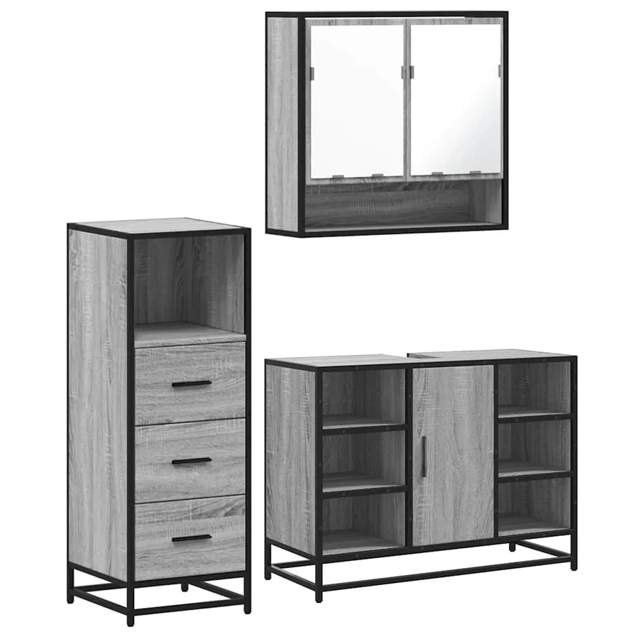 Ensemble de meubles de salle de bain 3 pcs Sonoma gris - 2