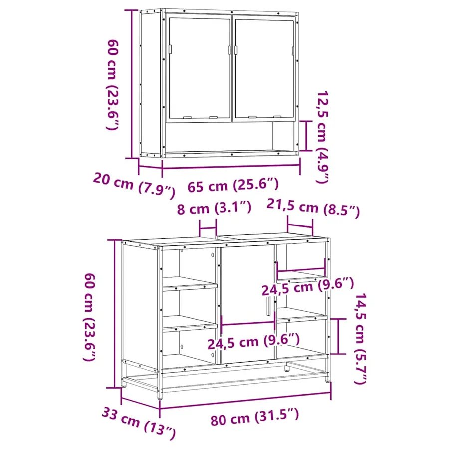 Ensemble de meubles de salle de bain 2 pcs Sonoma gris - 11