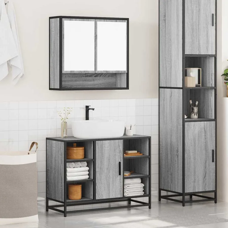 Ensemble de meubles de salle de bain 2 pcs Sonoma gris - 4