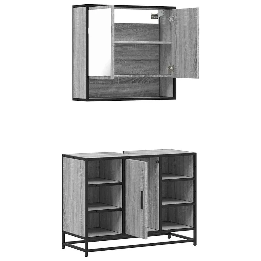 Ensemble de meubles de salle de bain 2 pcs Sonoma gris - 6