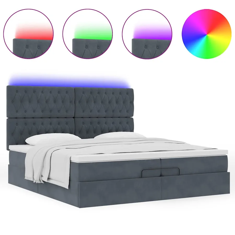 Cadre de lit ottoman avec matelas gris foncé 200x200 cm velours - 5