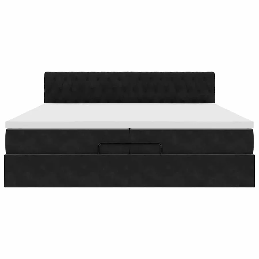 Cadre de lit ottoman avec matelas noir 200x200cm velours - 6