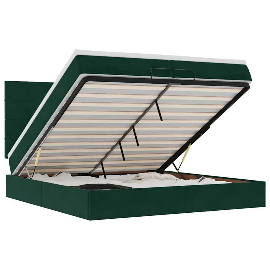 Cadre de lit ottoman avec matelas vert foncé 200x200 cm velours - 2