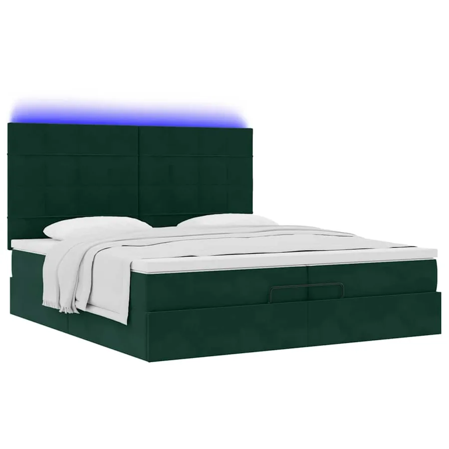 Cadre de lit ottoman avec matelas vert foncé 200x200 cm velours - 6
