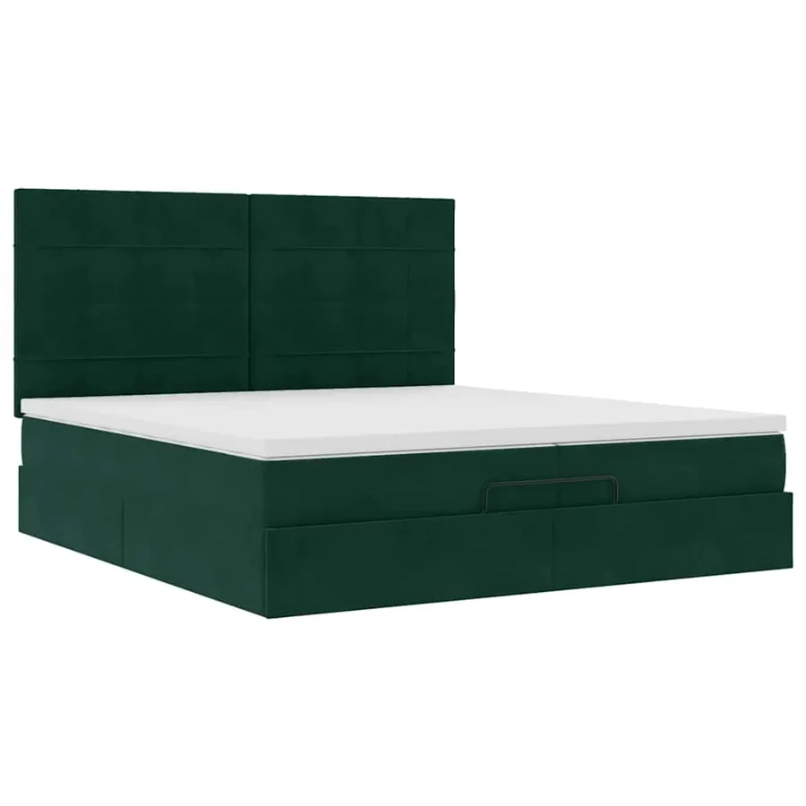 Cadre de lit ottoman avec matelas vert foncé 200x200 cm velours - 7