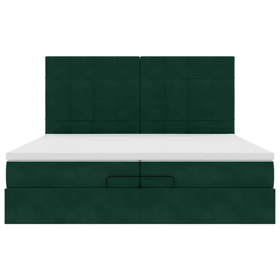 Cadre de lit ottoman avec matelas vert foncé 200x200 cm velours - 8
