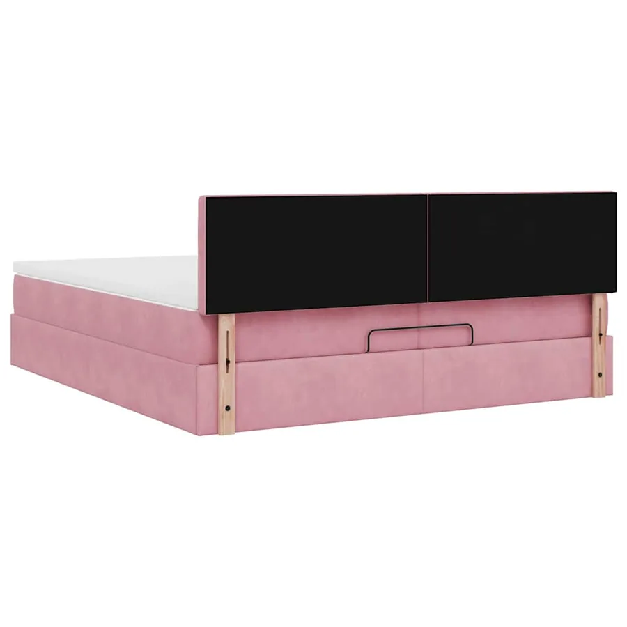 Cadre de lit ottoman avec matelas rose 200x200 cm velours - 12