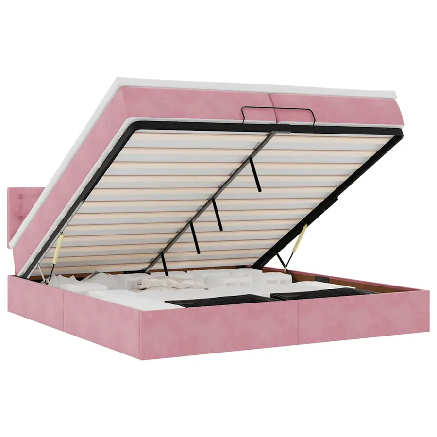Cadre de lit ottoman avec matelas rose 200x200 cm velours - 2