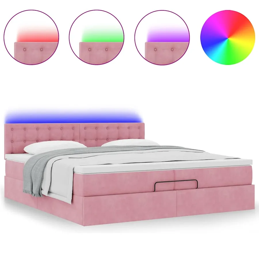 Cadre de lit ottoman avec matelas rose 200x200 cm velours - 5