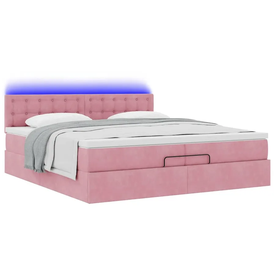 Cadre de lit ottoman avec matelas rose 200x200 cm velours - 6