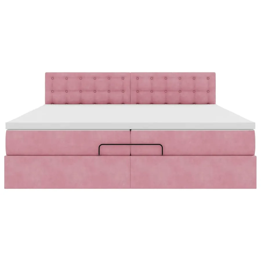 Cadre de lit ottoman avec matelas rose 200x200 cm velours - 8