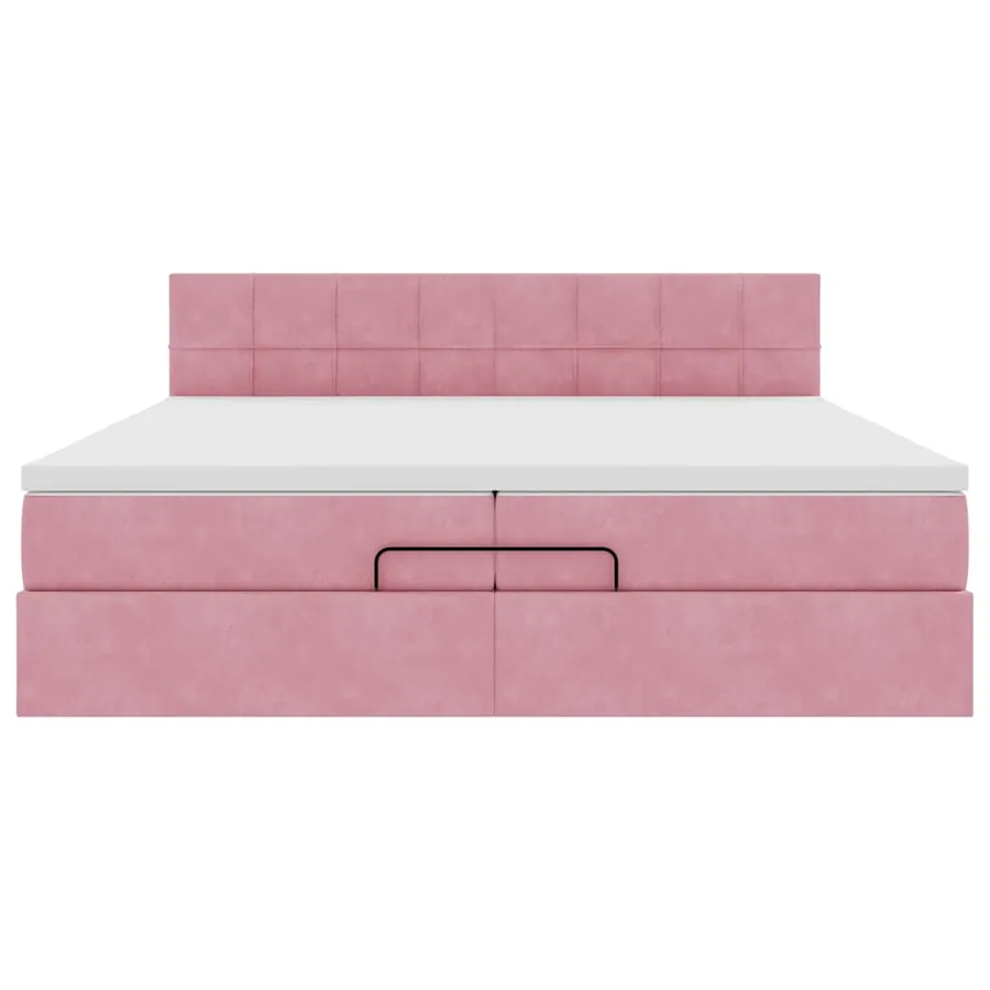 Cadre de lit ottoman avec matelas rose 200x200 cm velours - 6