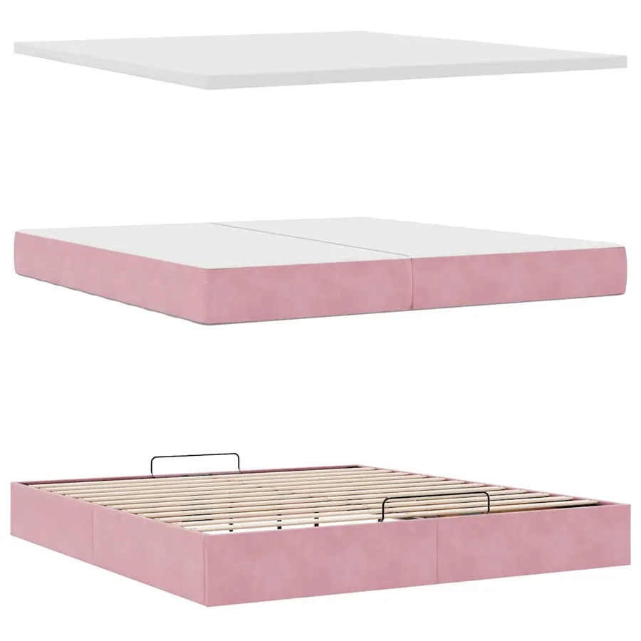 Cadre de lit ottoman avec matelas rose 200x200 cm velours - 11
