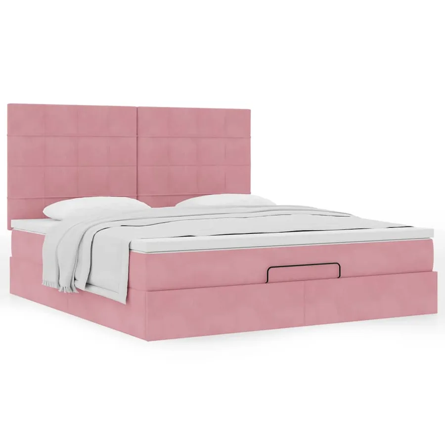 Cadre de lit ottoman avec matelas rose 200x200 cm velours - 4