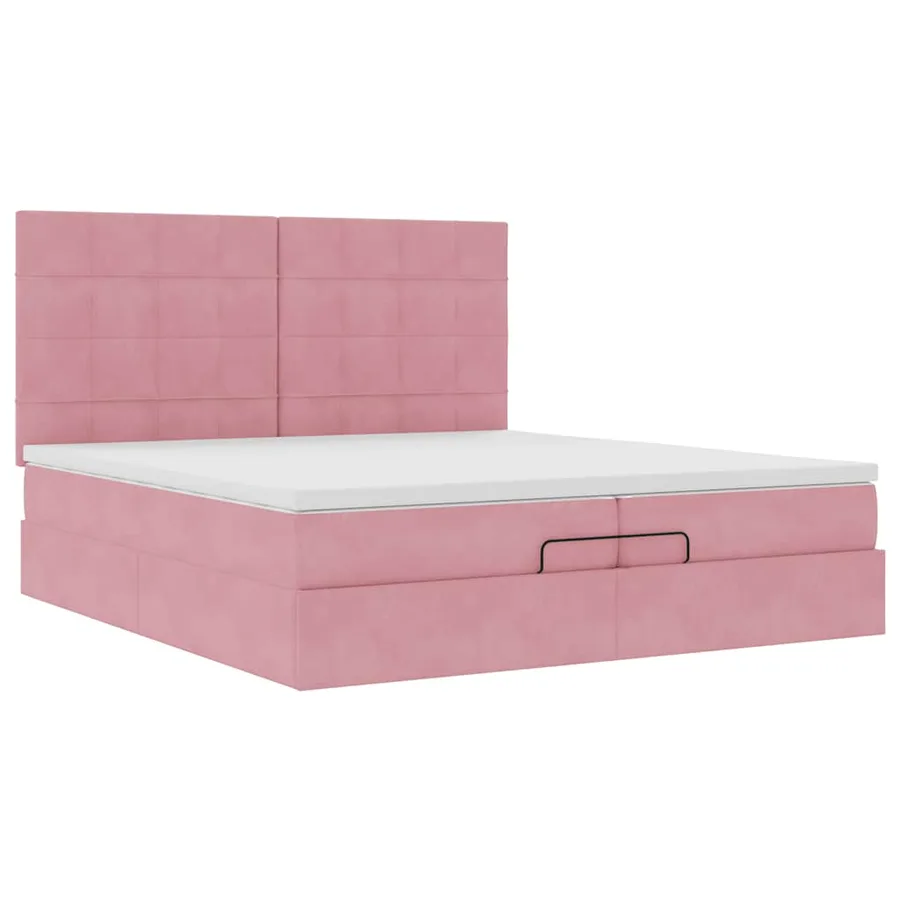 Cadre de lit ottoman avec matelas rose 200x200 cm velours - 6
