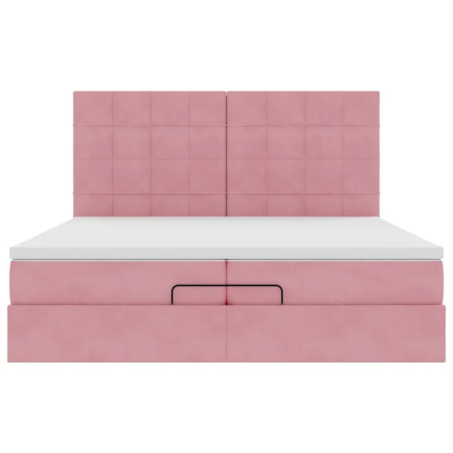 Cadre de lit ottoman avec matelas rose 200x200 cm velours - 7