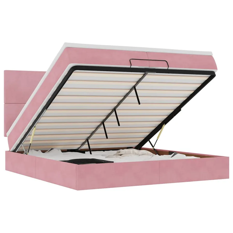 Cadre de lit ottoman avec matelas rose 200x200 cm velours - 2